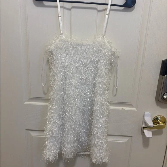Lulus white feather fringe mini dress size xs homecoming party dress - Picture 6 of 9